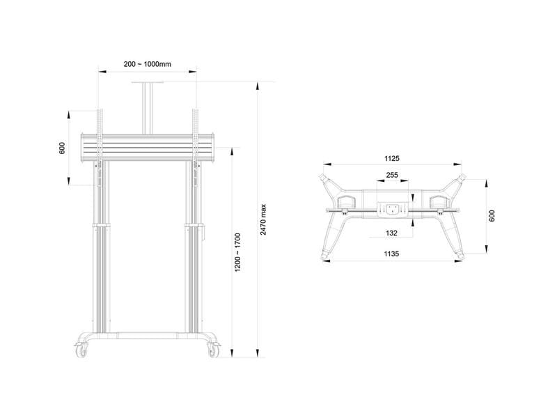 Multibrackets TV-Trolley M Motorized Public Dual Pillar 180 Motorisierter mobiler Bodenständer mit Kamerahalterung