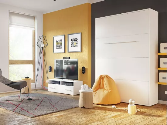 Lit escamotable Concept Pro Lenart Levfere 164, Unique, Blanc, 90x200, Stratifié, 105cm