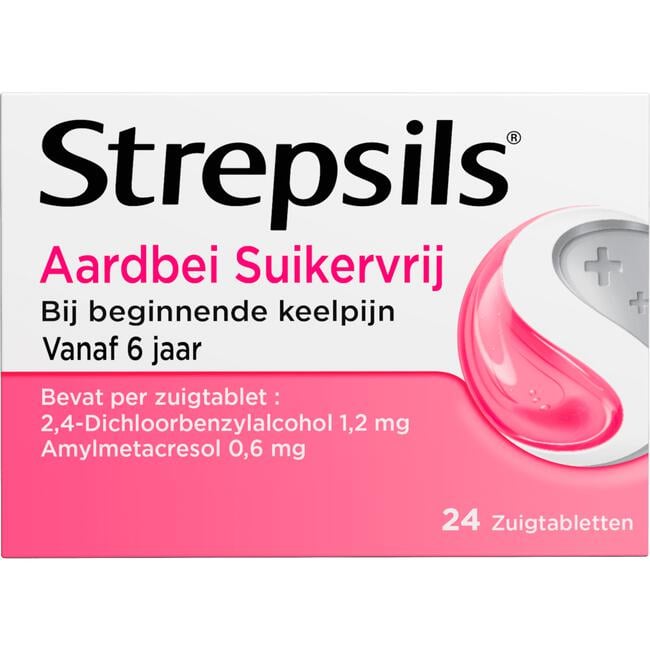 Strepsils Keeltabletten Aardbei Suikervrij 24 stuks