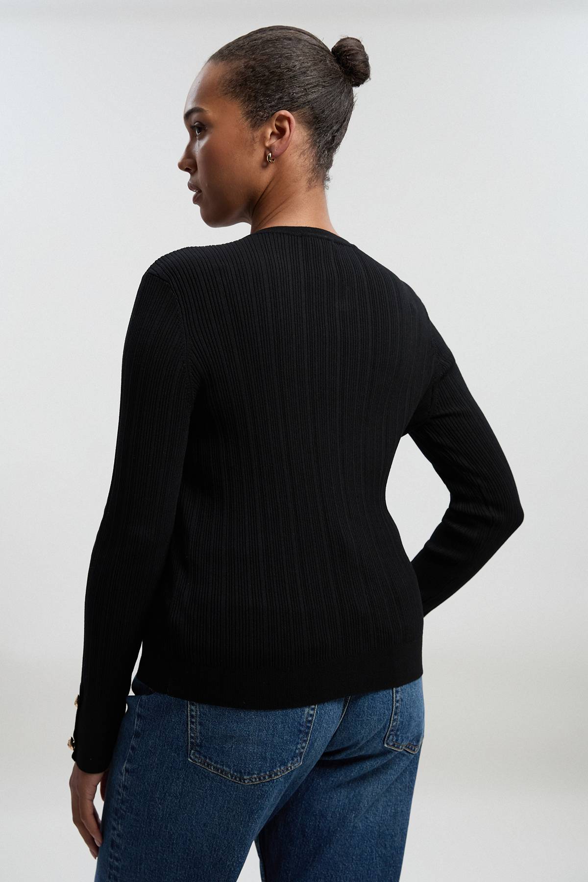 KarenMillen Haut en Maille Côtelée Manches Longues Grande Taille avec Finitions Militaires