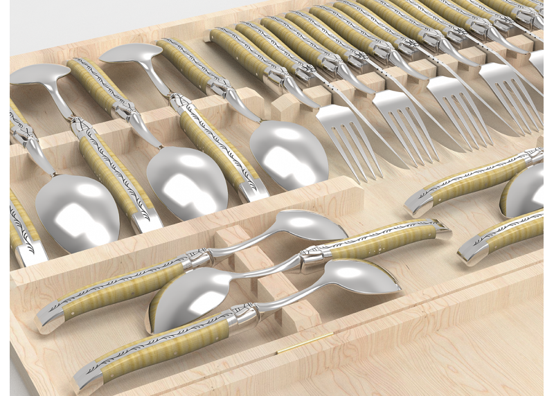 Service Laguiole de 24 pièces avec un manche en érable onde et mitres en acier inoxydable