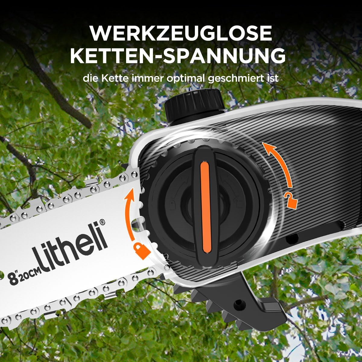 Litheli U20 Akku Hochentaster 20V mit 20 cm Schwert, Teleskop-Hochentaster mit 10000 mAh Akku, Akku-Teleskopsäge mit 8 m/s Schnittgeschwindigkeit zum Schneiden und Beschneiden von Ästen