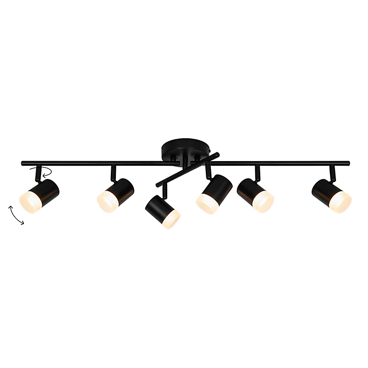 Réglette spot LED intégrée 6 lumières 350 lm 19.5 W blanc chaud GoodHome Maupin noir mat L.80 x L.25 x H.18.5 cm