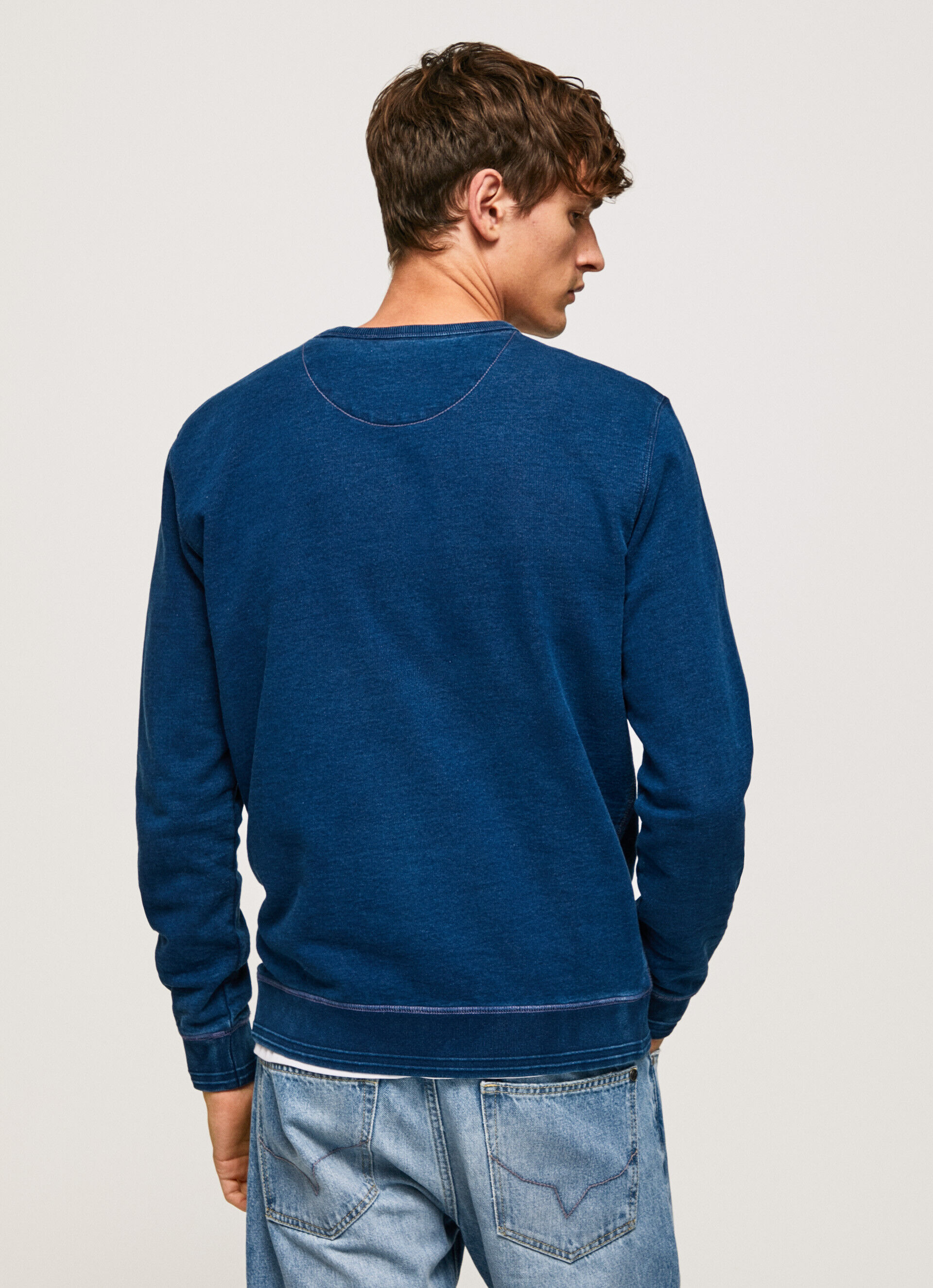 Moletom de algodão com gola redonda - azul índigo