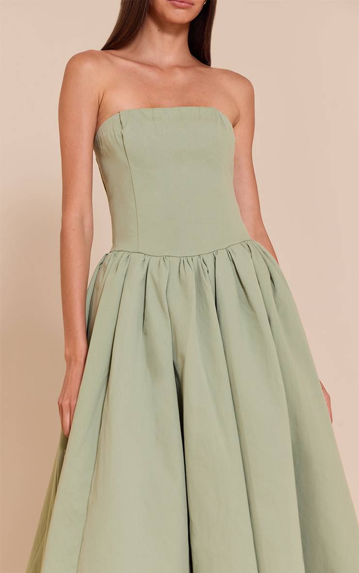 Vert Sauge Robe Patineuse Mi-longue À Bandeau Froncé En Tissu Tissé
