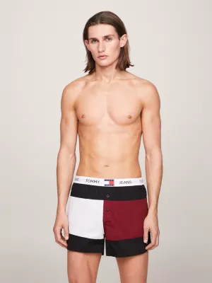 Cuecas boxer com blocos de cores e emblema da marca Heritage