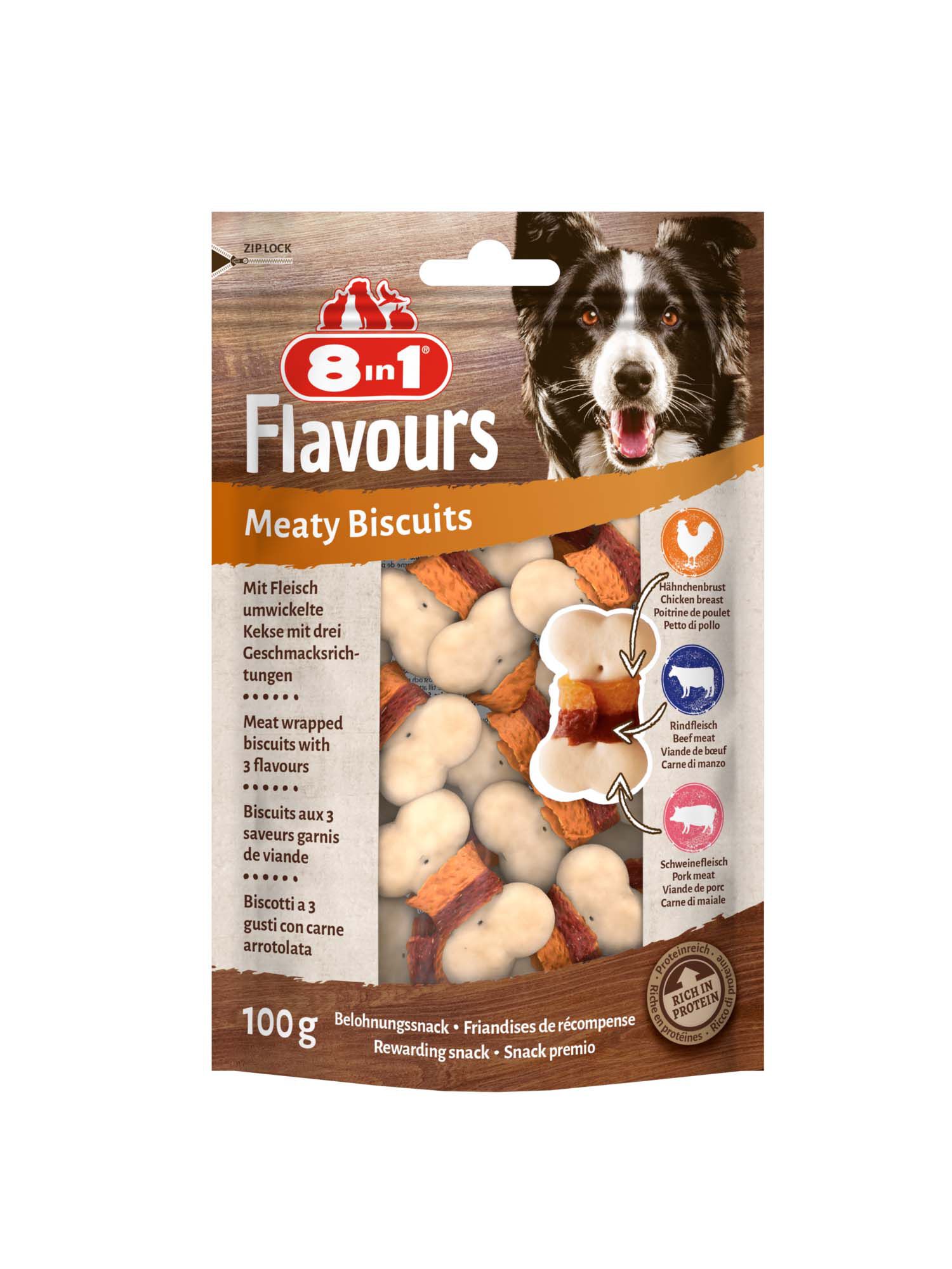 8in1 Meaty Biscuits - Hondensnack - 100 Gram - rund, kip