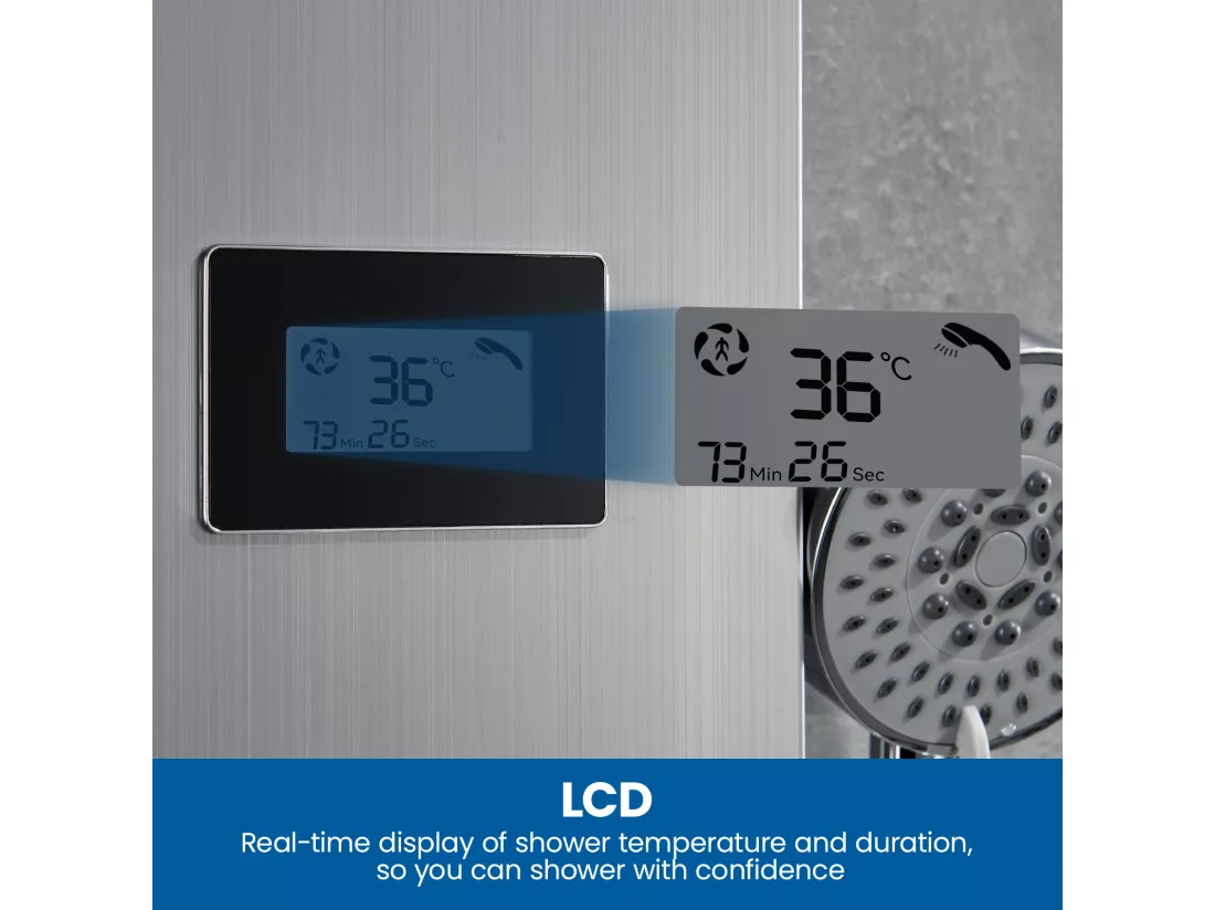 Panneau Douche LED LCD Indicateur de température Colonne Douche Hydromassante Panneau Douche en Acier Inox Brossé avec 3 Jets de Massage,EU Modèle