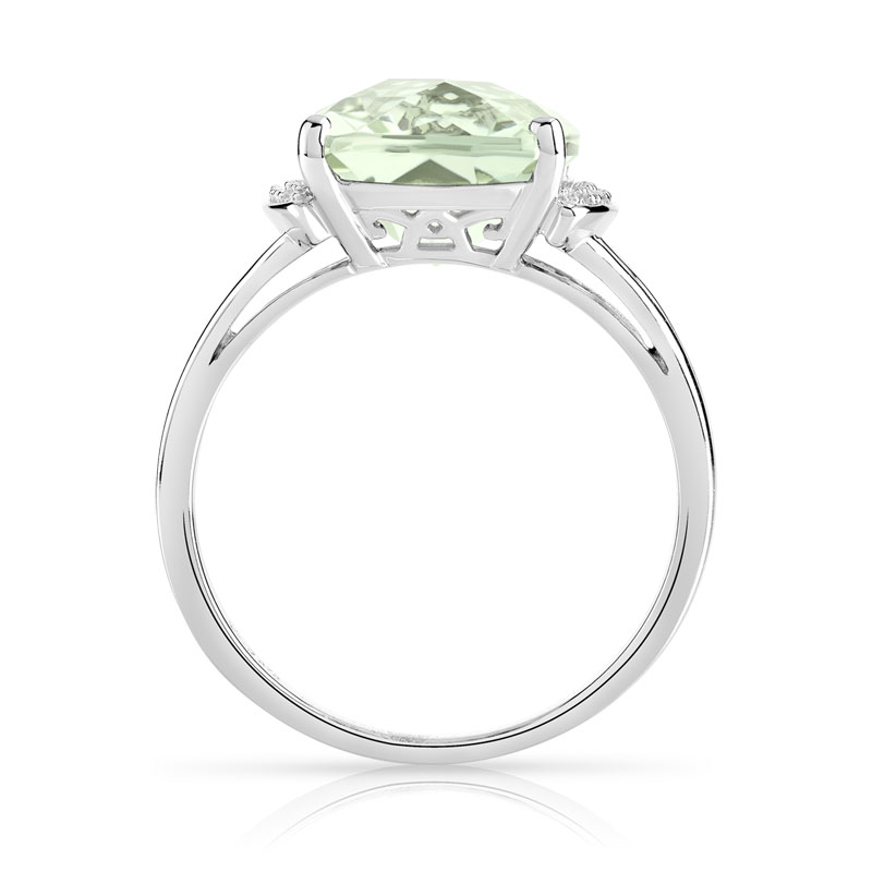 Bague or 375 blanc quartz vert carrée et diamants