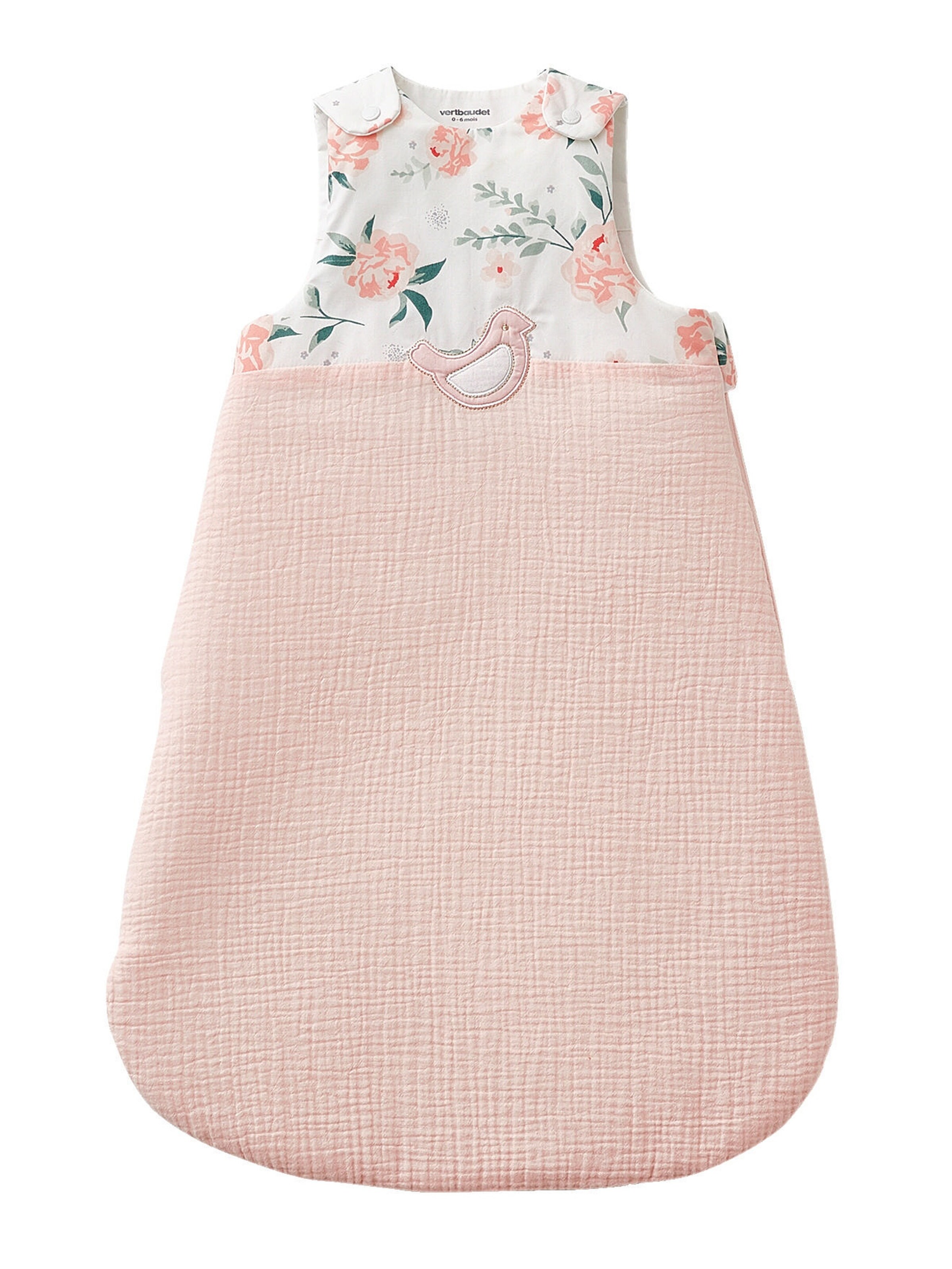 Vertbaudet Ärmelloser Baby Schlafsack ROSENTRAUM zartrosa/wollweiß geblümt