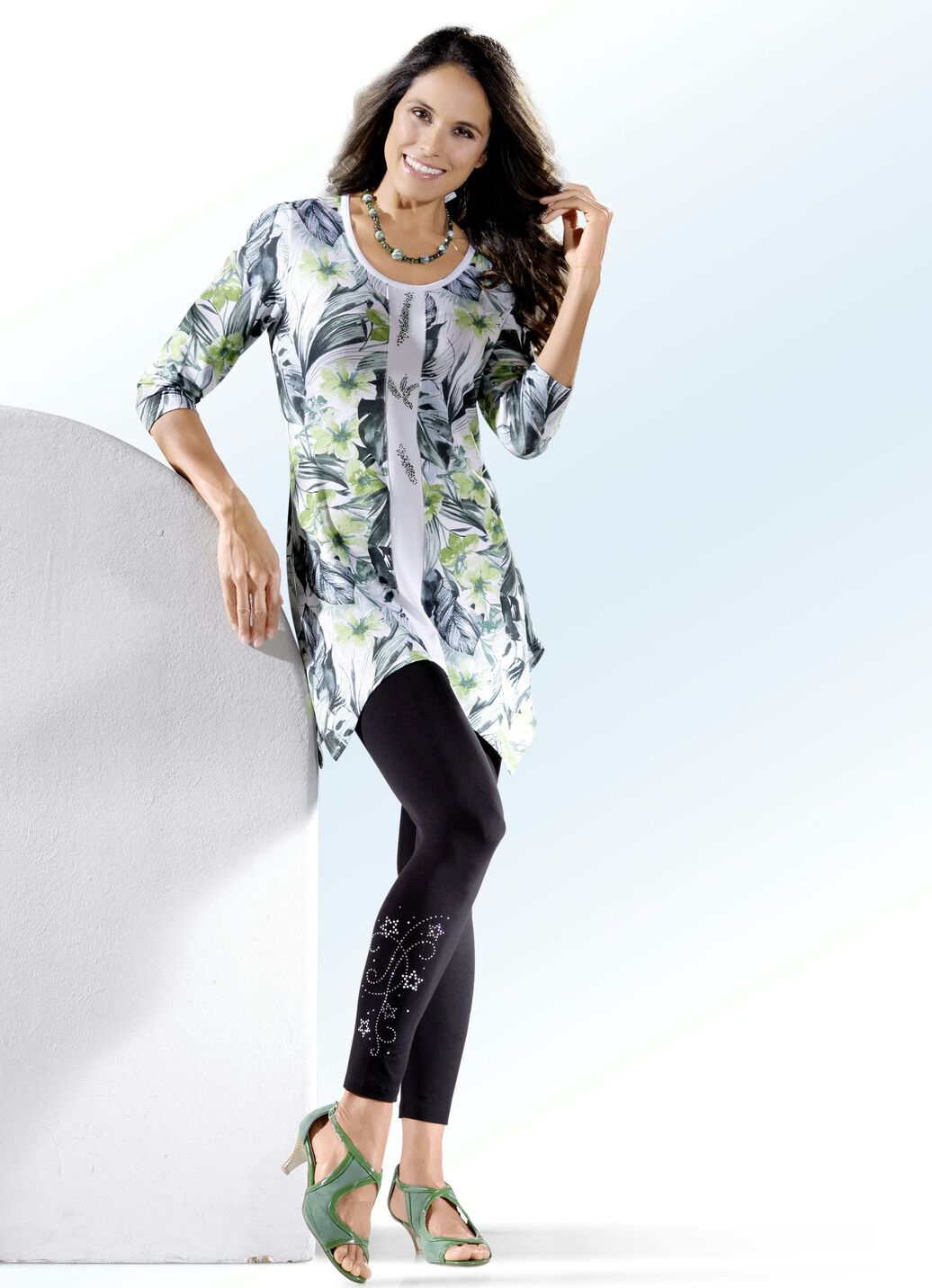 Leggings mit Strass- und Plättchenzier an den Beinabschlüssen