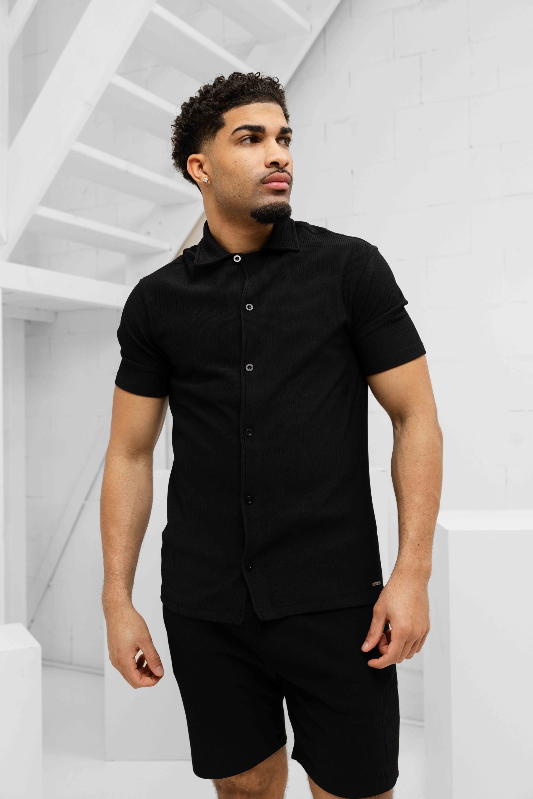Malelions Ribbed Camp Collar Zomerset Heren Zwart
