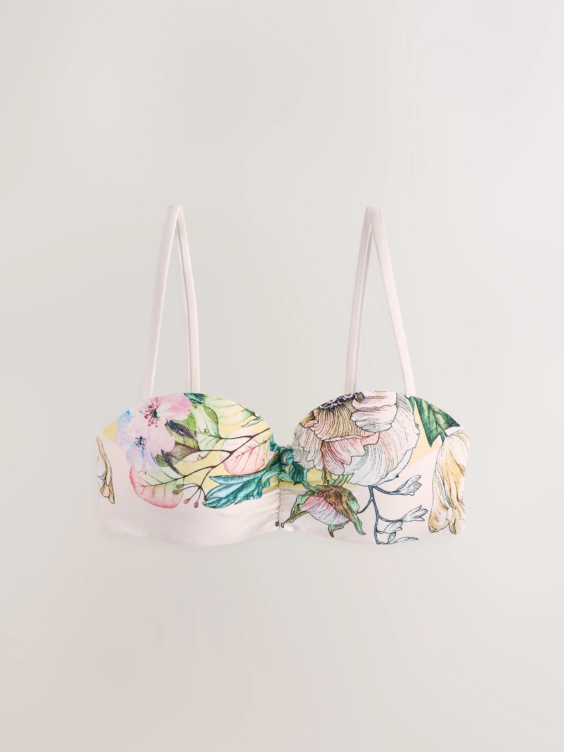 Crème/Lila/Geel Bloemenprint - Bandeaubikinitop met beugel