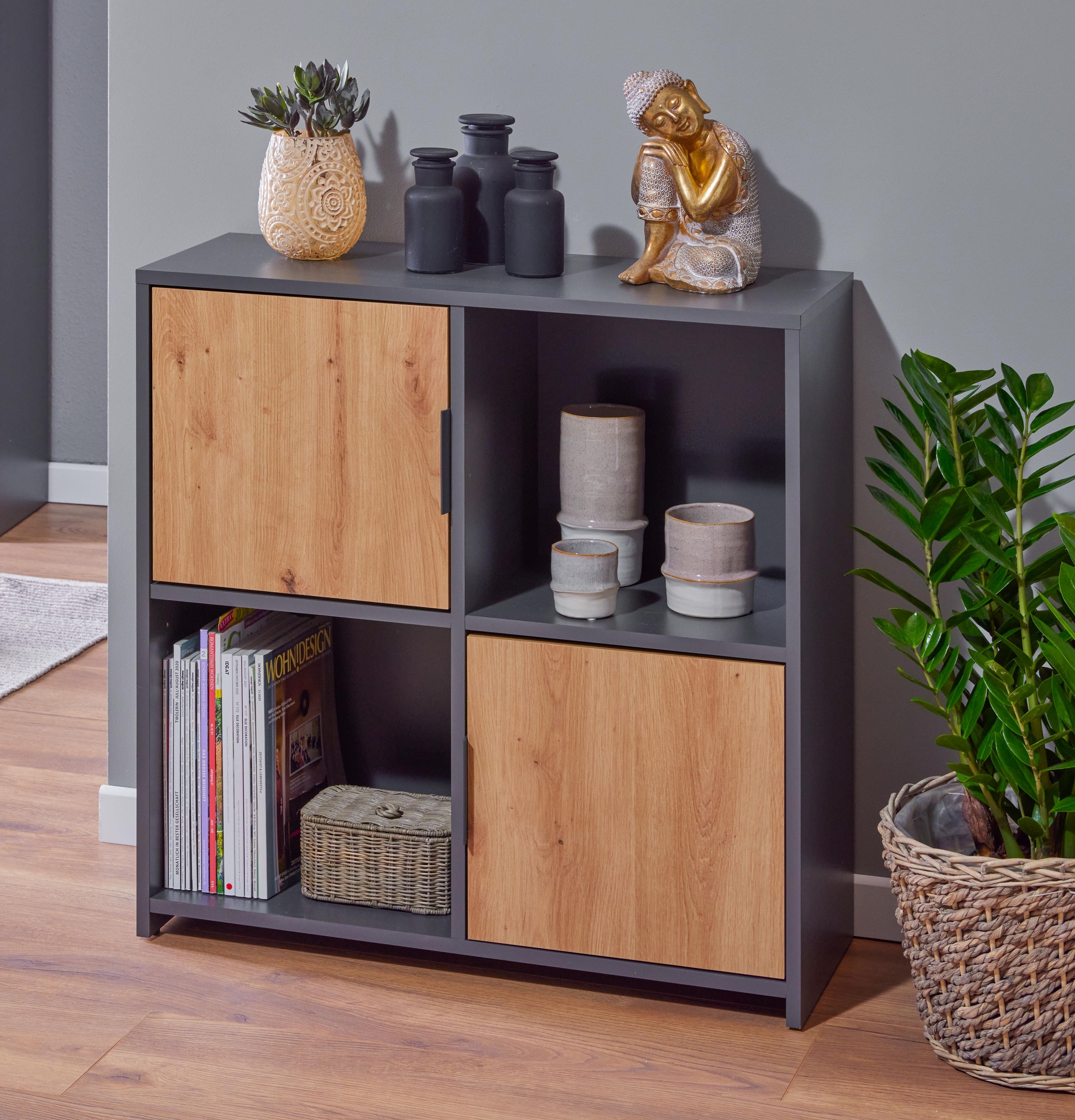 Inter Link Kommode Bücherregal Pepeto - Anthrazit und Eiche Artisan Nachbildung