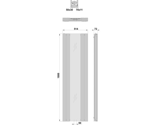 Rotheigner designradiator SPIEGEL 1800 x 514 mm beige, aansluiting midden onder
