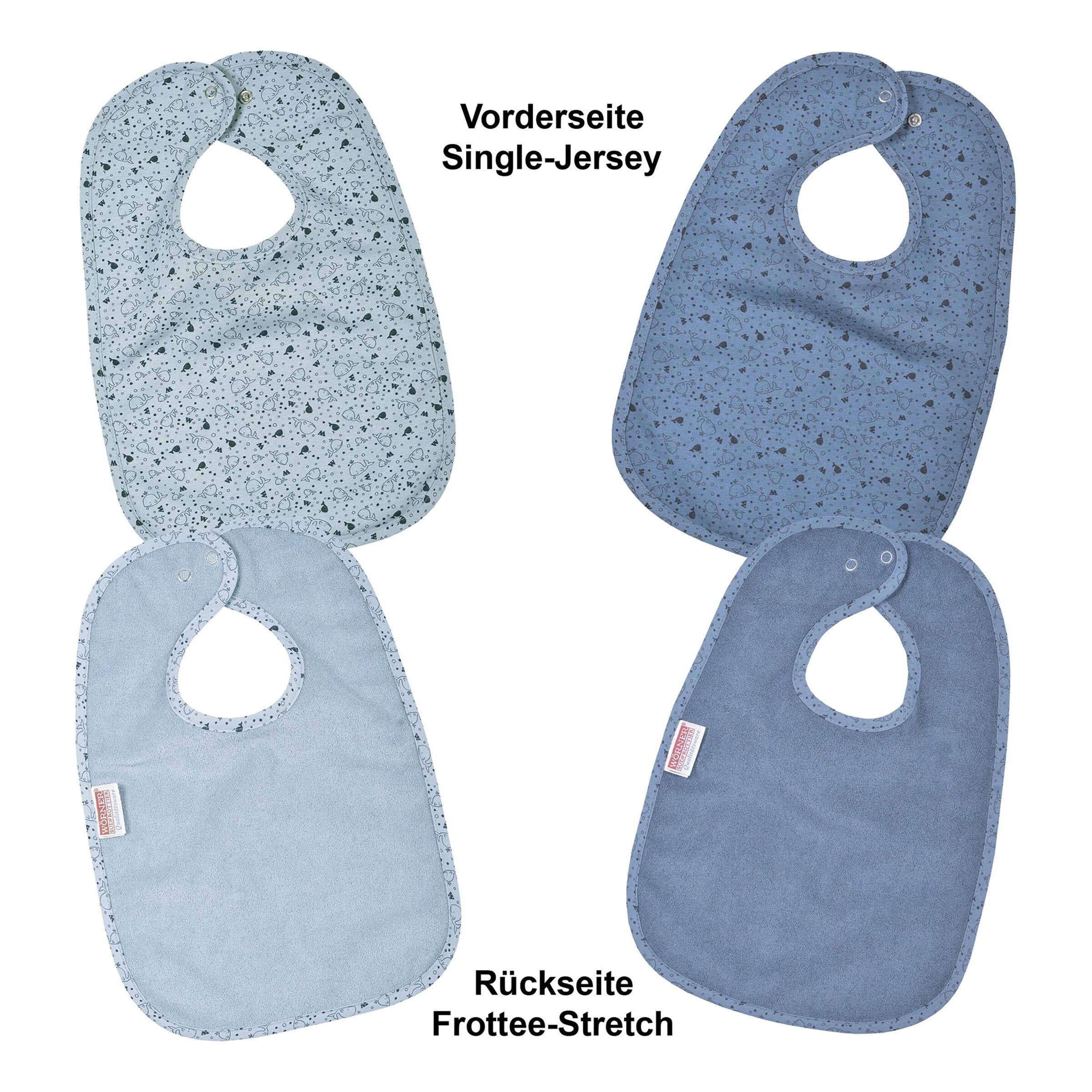 Wörner 2er-Pack Lätzchen mit Druckknopf 26x40 cm blau