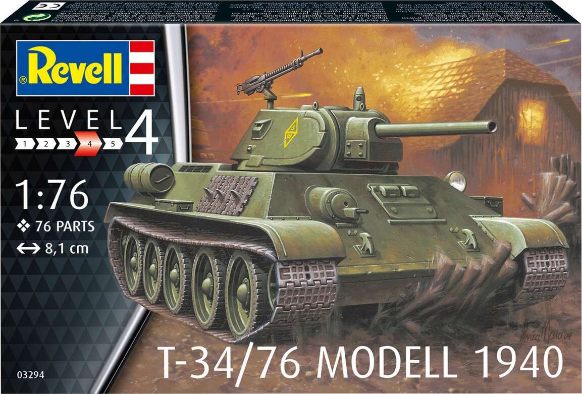 Revell - T-34 Modell Tank Byggesæt - 1:76 - Level 4 - 03294