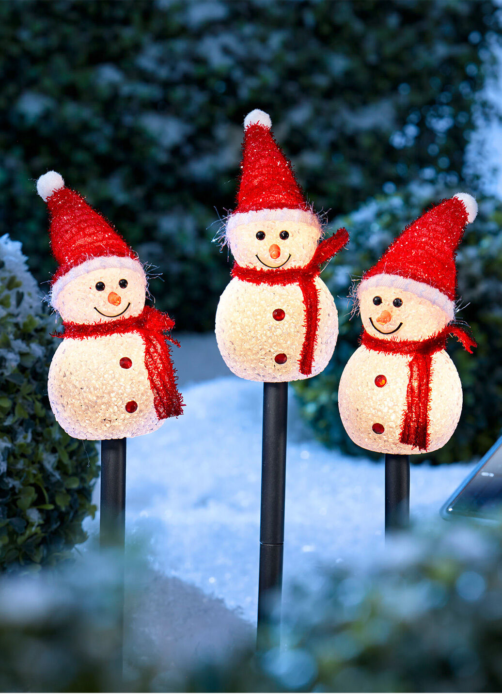 Solar-Stecker Schneemann, 3er-Set