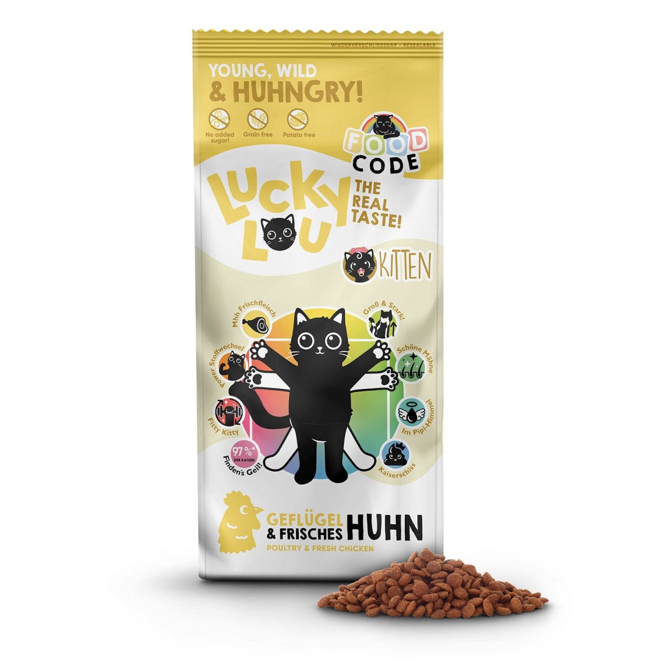 Lucky Lou Trockenfutter Katze Kitten, Food Code, Geflügel & Huhn 3 kg