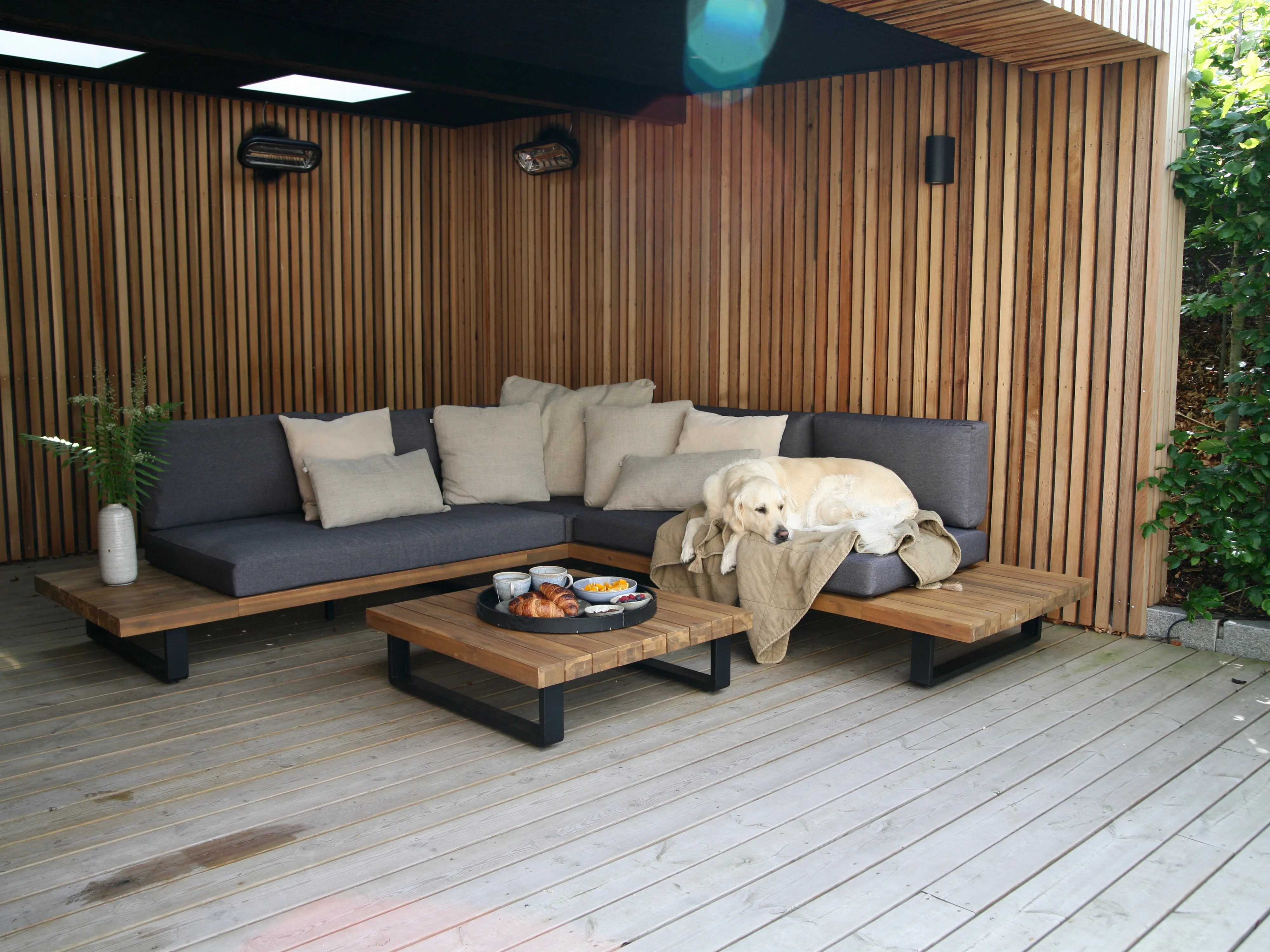 Tuin hoekloungeset met tafel 5-zits MYKONOS rechtszijdig Gecertificeerd acaciahout Donkergrijs