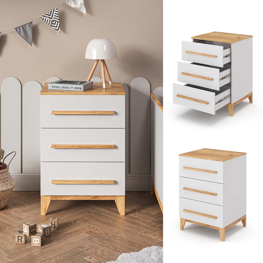 VitaliSpa Kommode Malia 60x88cm für Kinderzimmer, Schrank mit 3 Schubladen, weiß