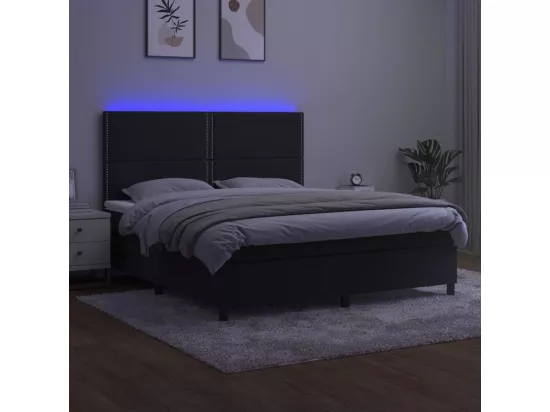 Sommier tapissier avec matelas et LED Noir 180x200 cm Velours