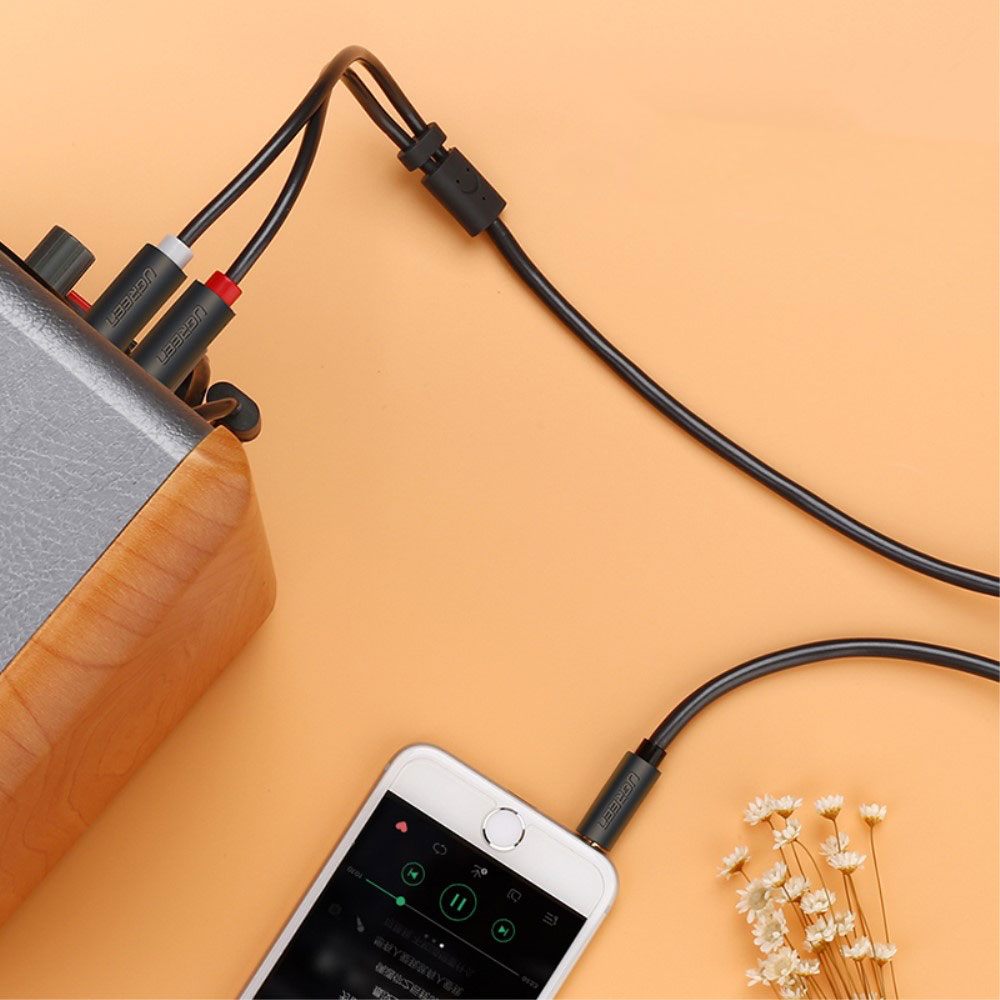 (2m) 3.5mm AUX Klinke auf Stereo Cinch Audiokabel (RCA) mit vergoldeten Kontakten - Schwarz