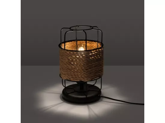 Lampes de bureau Gizur industriel en acier/corde - 1 sources lumineuses - L.15 x H.25 cm - noir/cordon
