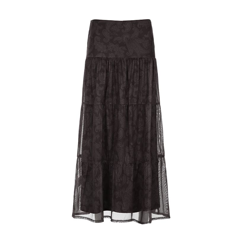 Trisica - Mid-rise mesh overlay maxi A-lijn rok