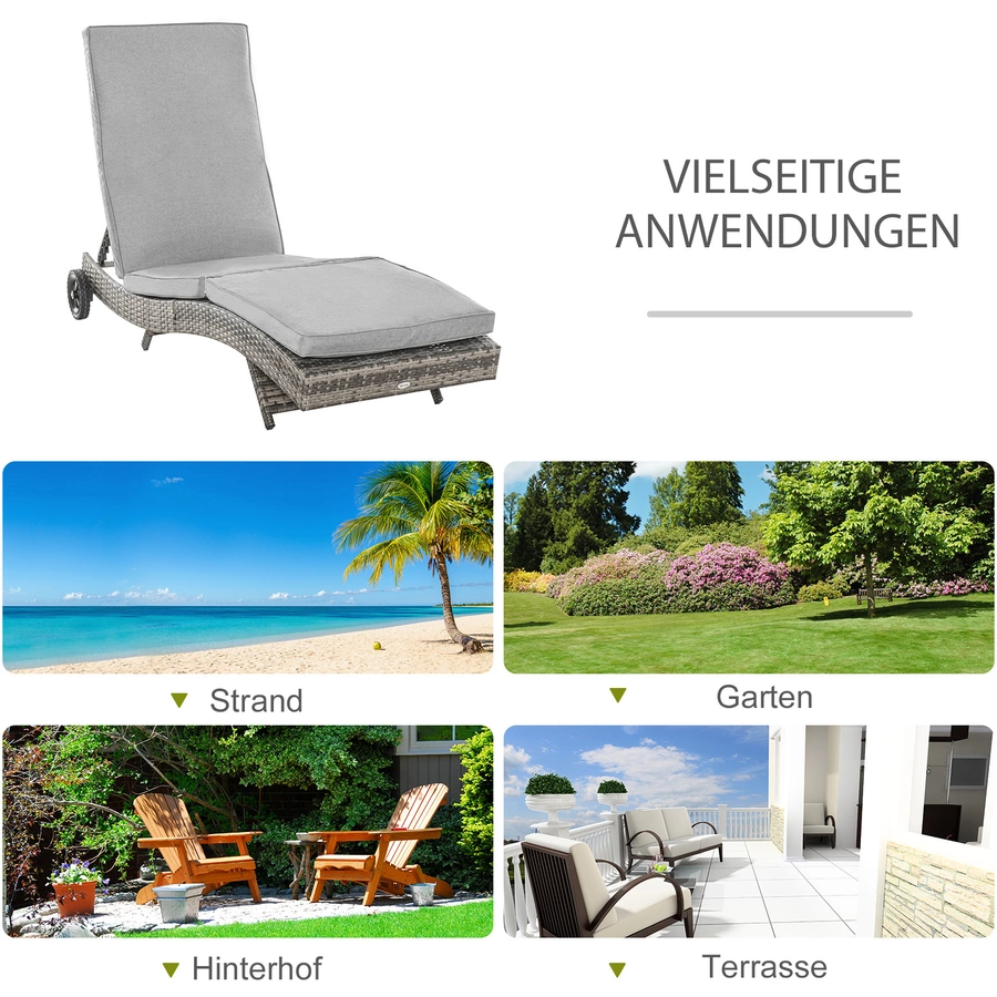 Outsunny Gartenliege mit Rädern grau