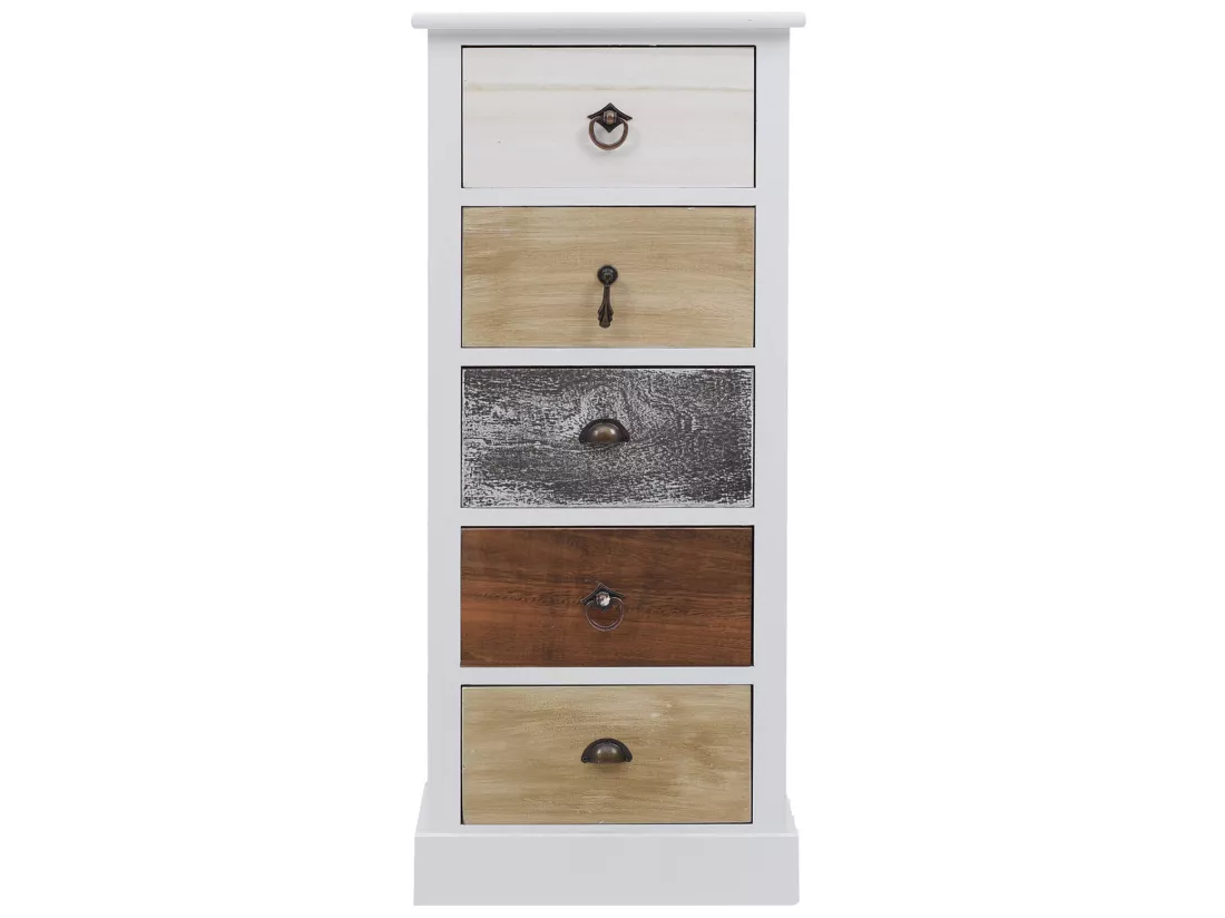 Chiffonnier Chevet 5 Tiroirs Bois Blanc Marron Gris Classique Bain