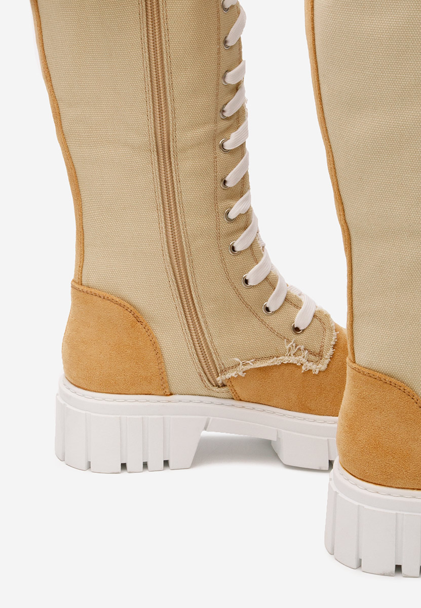 Bottes hautes à lacets beige Fomitena