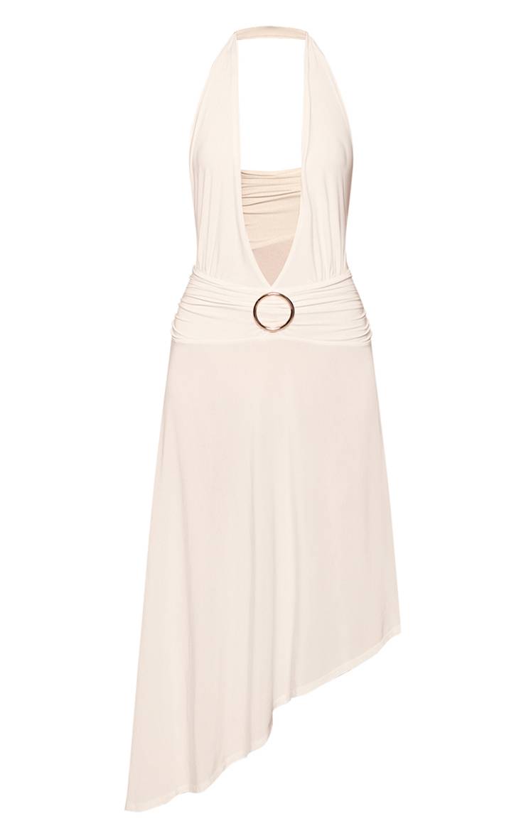 Crème Robe Maxi Asymétrique Double Couche En Jersey Slinky À Décolleté Plongeant