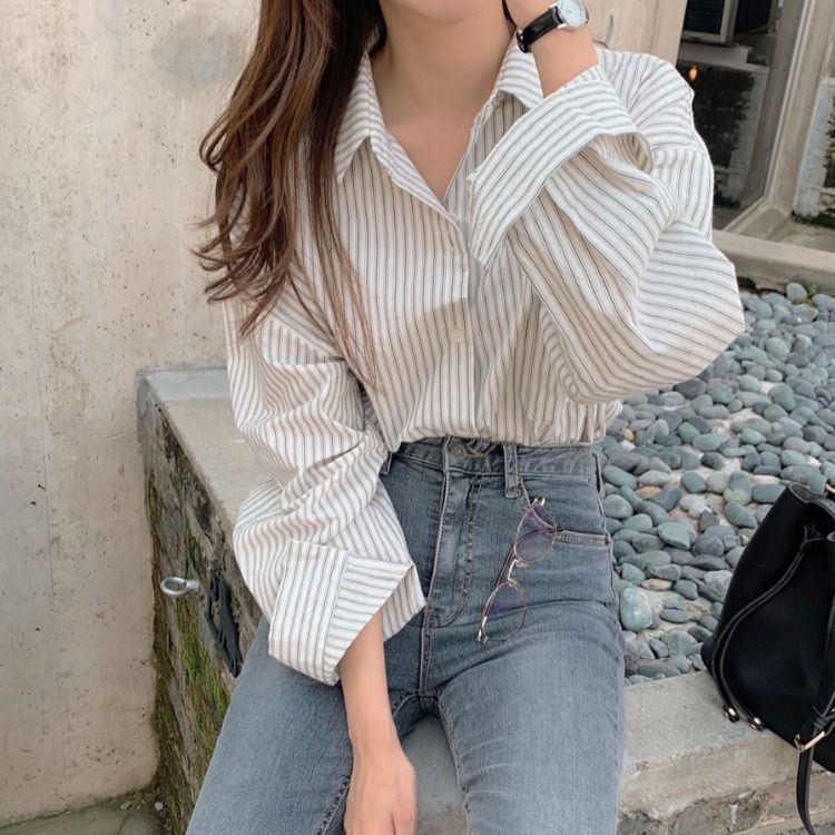 Brigitte - Gestreept shirt / V-hals trui vest