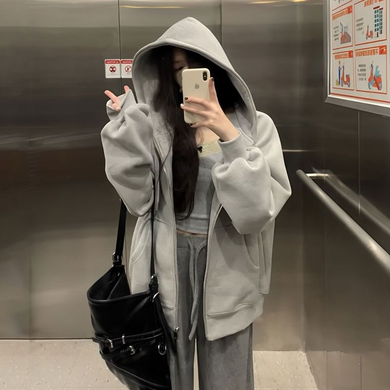 Hazie - Effen oversized hoodie met rits