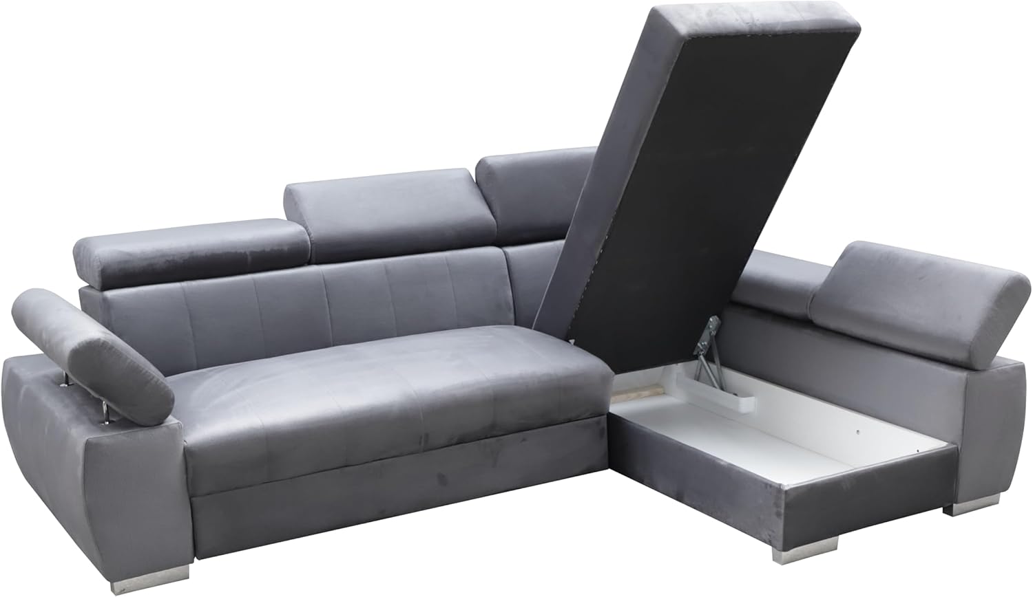 Ecksofa OTTO, Eckcouch mit Schlaffunktion, Federkern, Verstellbare Kopfstützen, Einfacher Klappmechanismus, Bettfunktion, Zusätzlicher Stauraum, Plüsch Anthrazit, Rechts