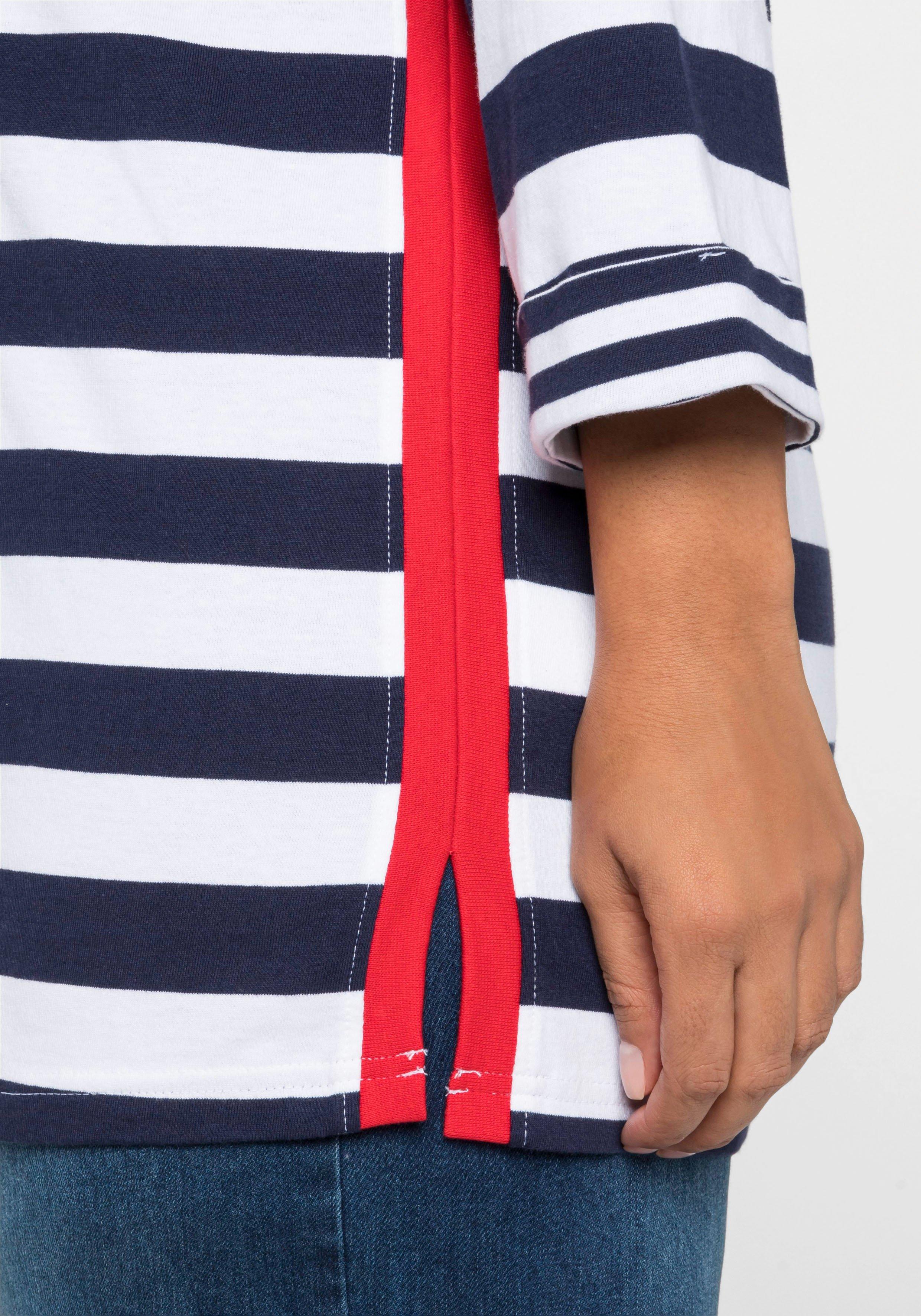 3/4-Arm-Shirt mit Ringeln und U-Boot-Ausschnitt