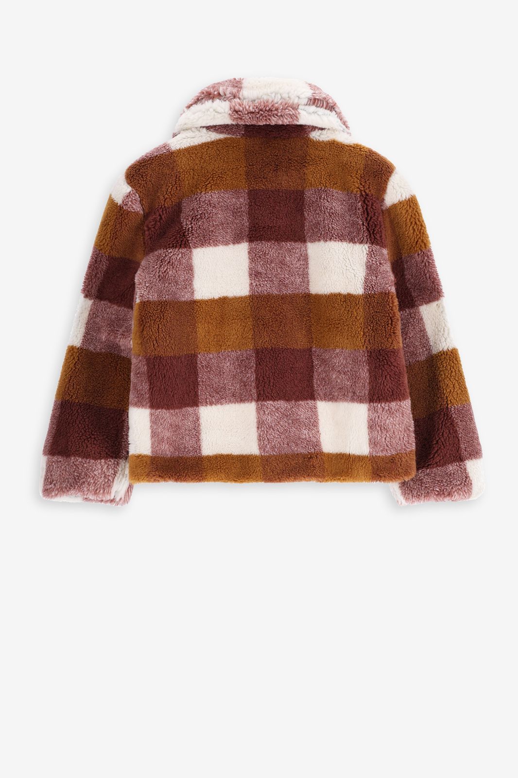 Bruine geruite faux fur jas