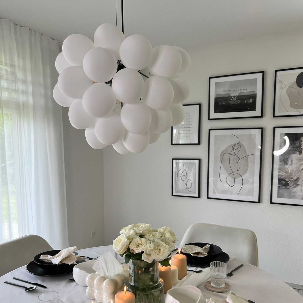 Art deco hanglamp zwart met opaal glas 8-lichts rond - Uvas