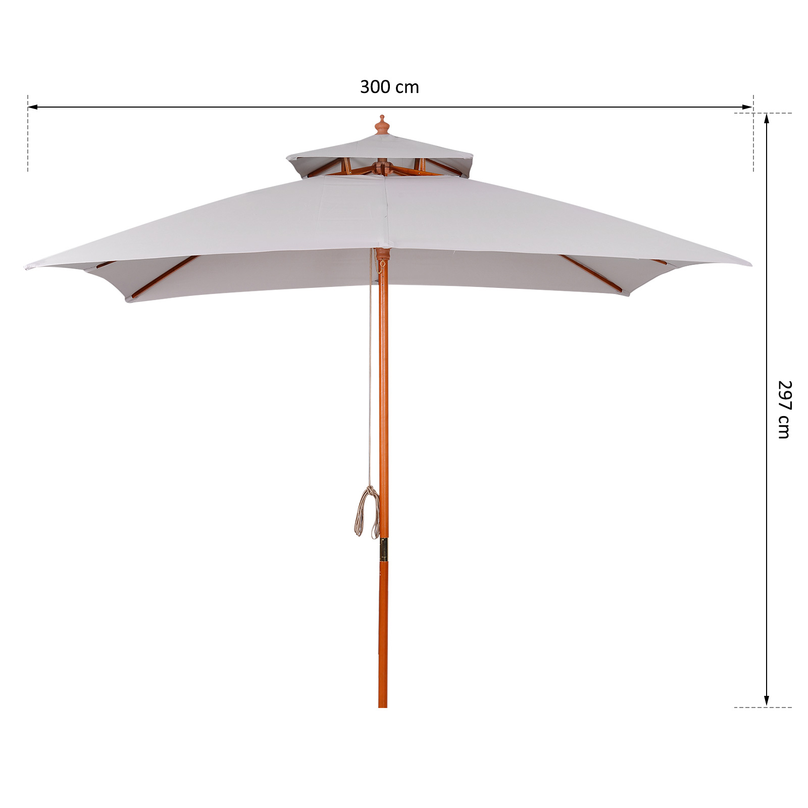 Guarda-sol de bambu Outsunny 3x3x3 m com cobertura dupla, sistema de polias à prova d'água para terraço e varanda, cinza.