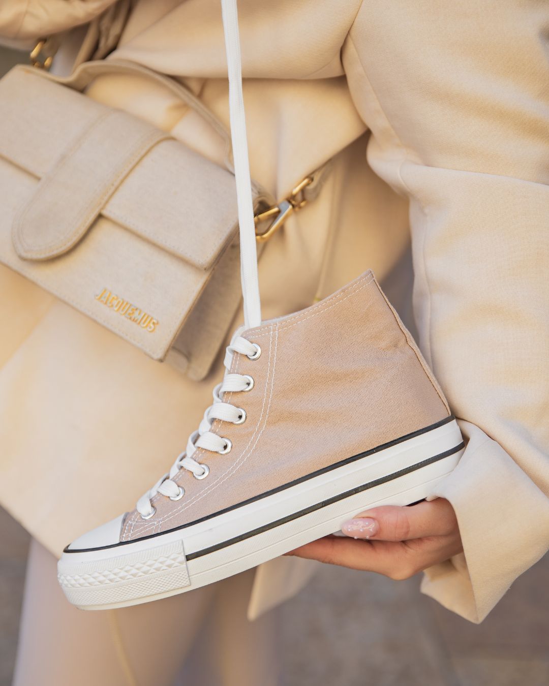 Basket femme taupe montante en toile - Delphine