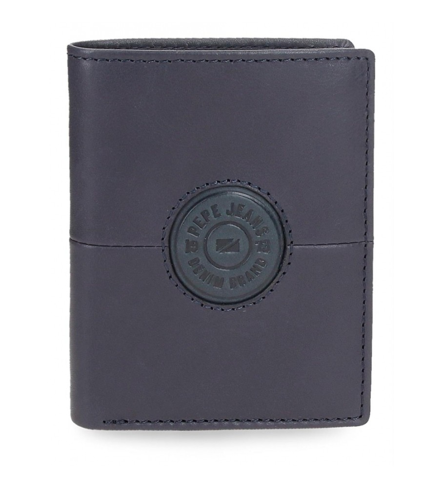 Carteira vertical de couro Pepe Jeans Cracker azul marinho