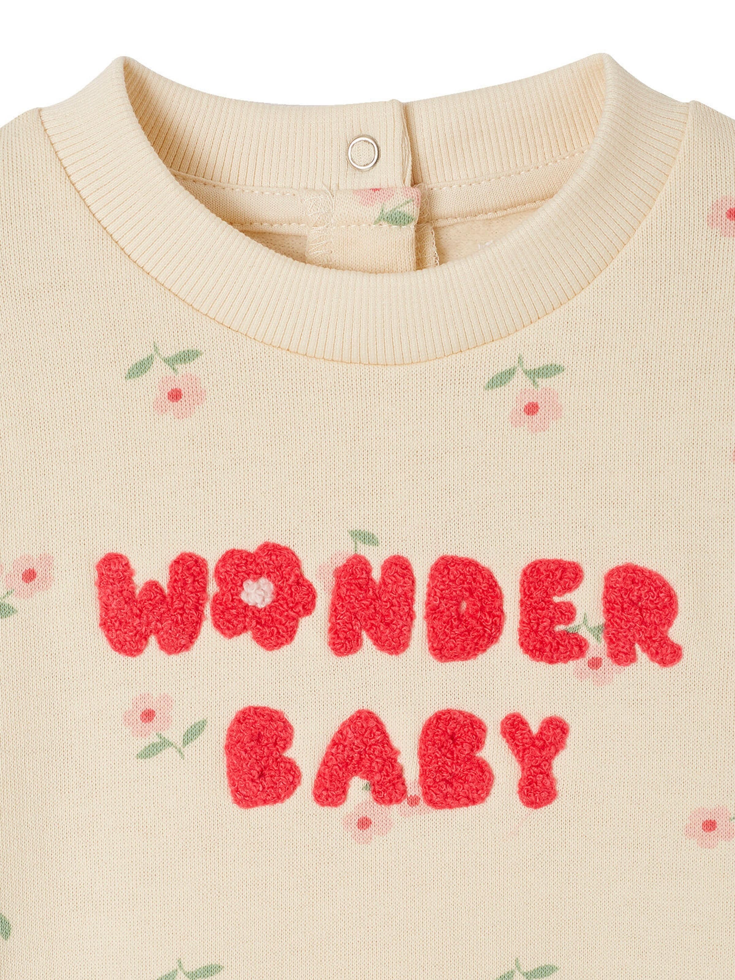Vertbaudet Mädchen Baby Sweatkleid mit Schrift und Recycling-Polyester vanille
