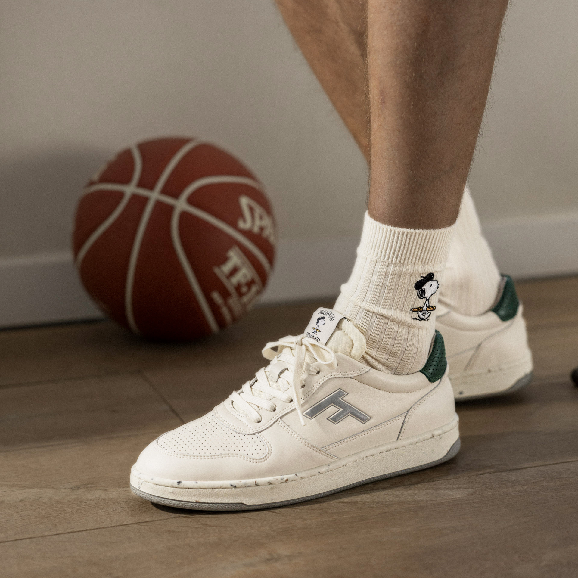 Baskets écrues & vertes Peanuts cuir et caoutchouc recyclé - modèle alder