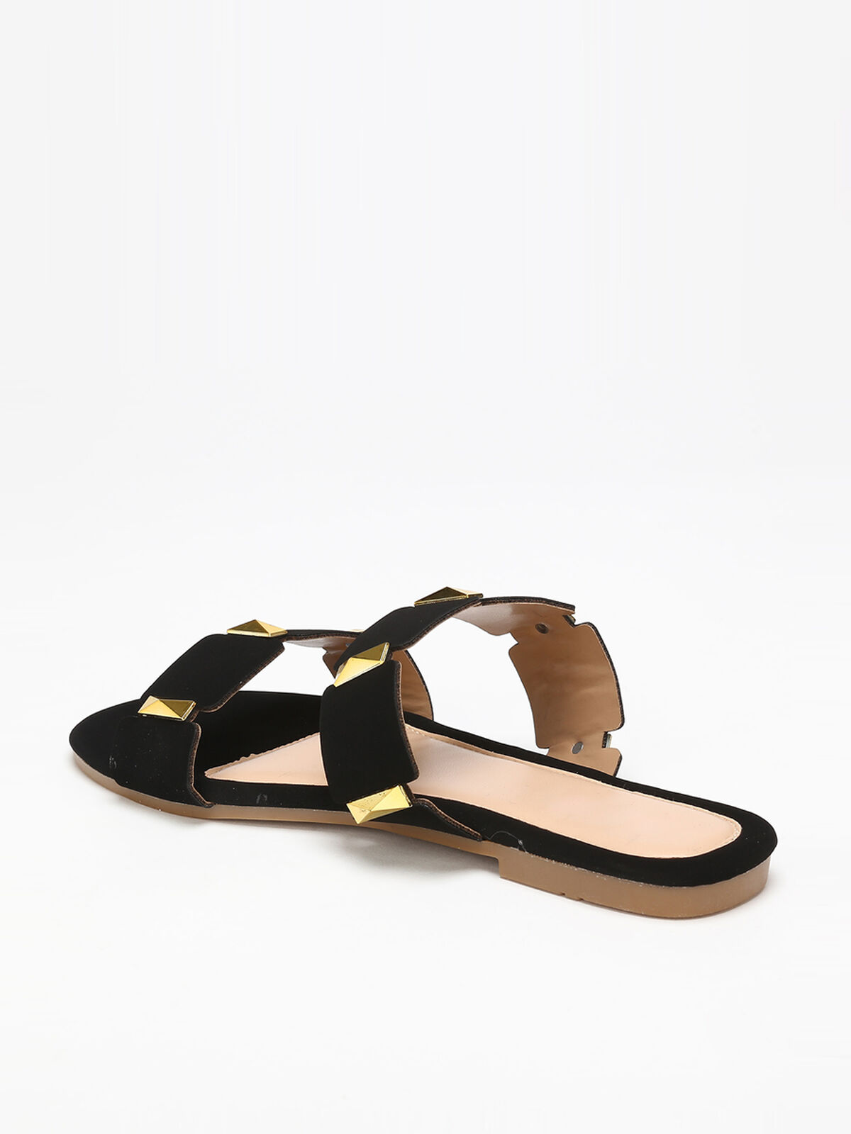 Mules plates à brides et détails grandes tailles- Noir