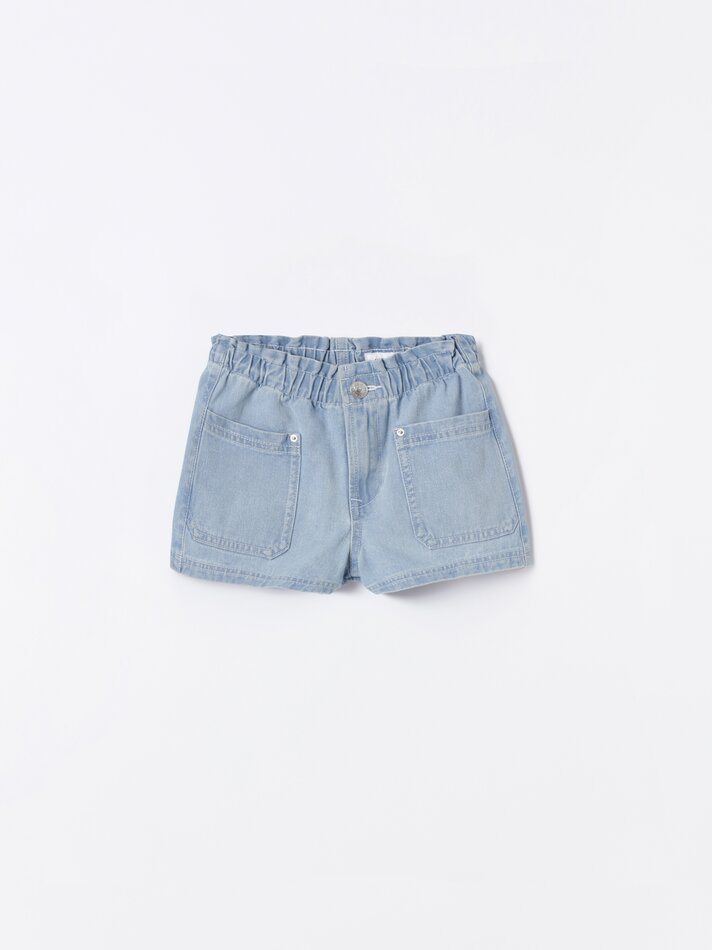 Shorts jeans estilo paperbag - Azul claro