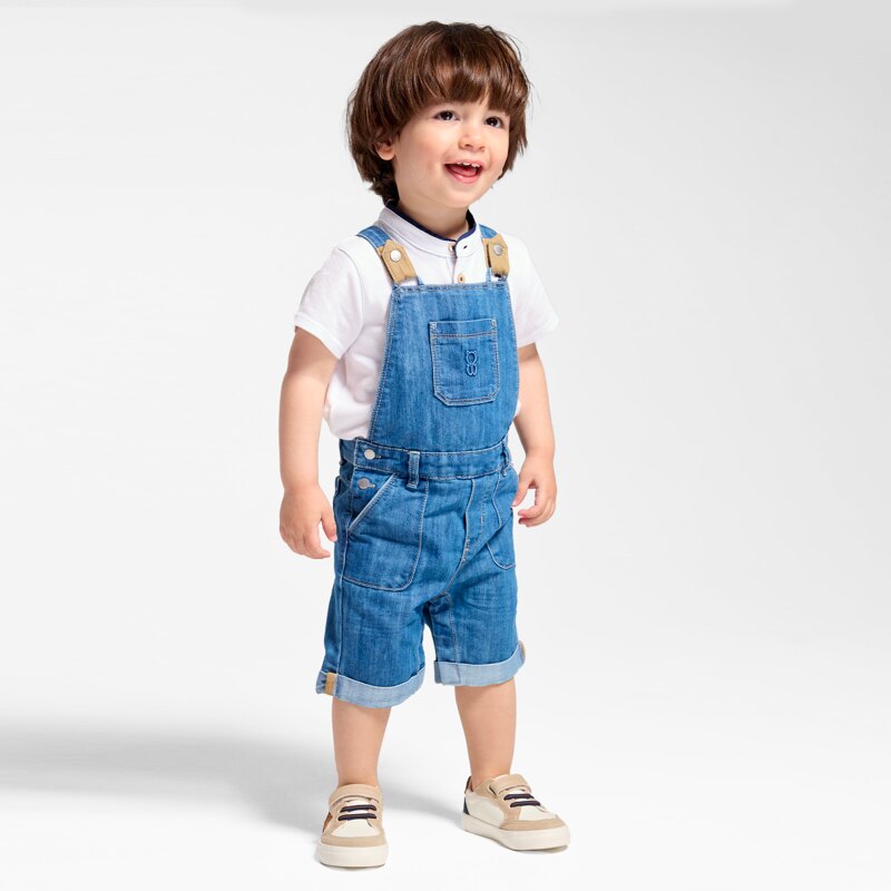 Salopette courte denim bleue bébé garçon Bleu