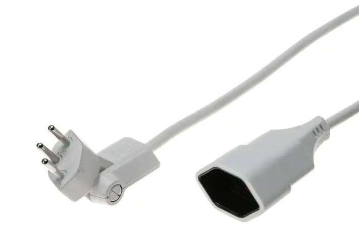 (5m) Verlängerungs Kabel mit CH-Stecker Schweiz 3-polig T13 T12  mit 180° Grad Klappstecker (129045) - Weiss