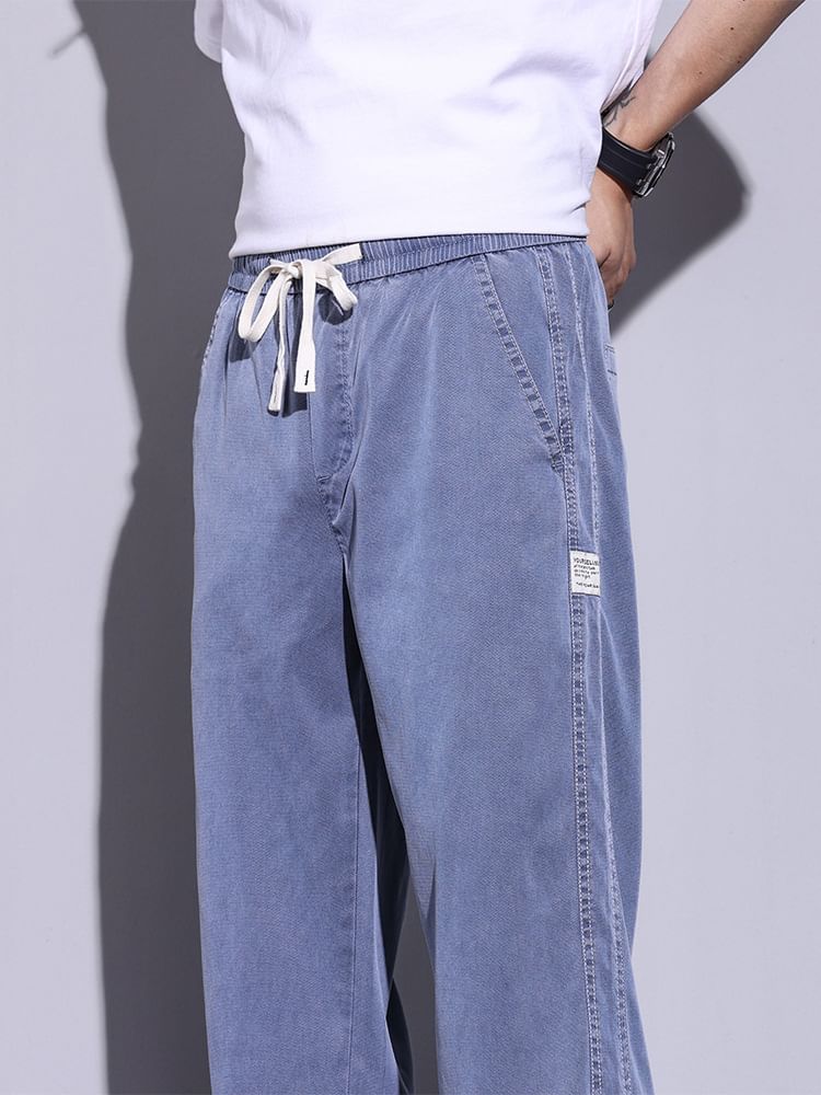 Denimic - Gewassen rechte jeans met trekkoordtaille