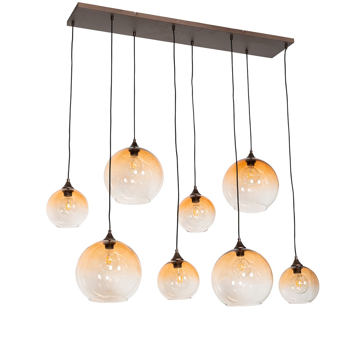 Smart hanglamp donkerbrons met amber glas 8-lichts incl. 8 Wifi G95 - Sandra